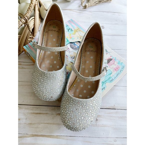 SOBEYO Mini Heel Silver Nude Shimmer Shoe Sz 5 - Picture 6 of 10